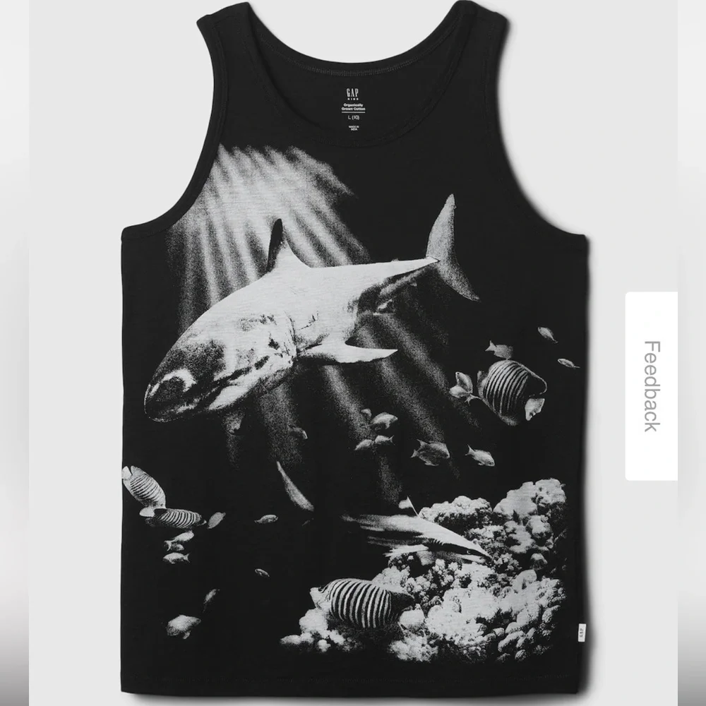 Gap Kids Graphic Tank Top, true black shark print, size 6/7, NWT